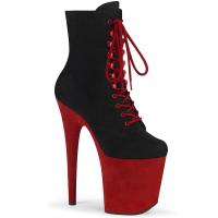 FLAMINGO-1020FSTT Pleaser Damen Plateau Schnür Stiefeletten schwarz rot Velours