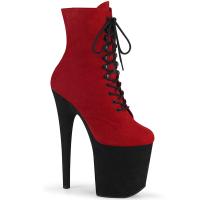 FLAMINGO-1020FSTT Pleaser Damen Plateau Schnür Stiefeletten rot schwarz Velours
