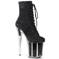 FLAMINGO-1020G Pleaser High-Heels Plateau Stiefeletten schwarz mit Glittereffekten