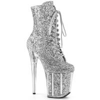 FLAMINGO-1020G Pleaser High-Heels Plateau Stiefeletten silber mit Glittereffekten