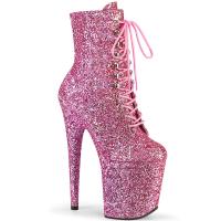 FLAMINGO-1020GWR Pleaser High Heels platform lace-up front ankle boot baby pink glitter