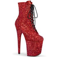 FLAMINGO-1020GWR Pleaser Damen High-Heels Plateaustiefeletten rundum rot Glitter