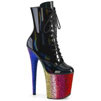 FLAMINGO-1020HG Pleaser high heels platform ankle boot rainbow glitter black holo patent