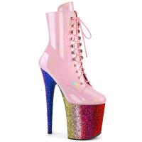 FLAMINGO-1020HG Pleaser Plateaustiefeletten babypink Holo Lack regenbogen Glitter