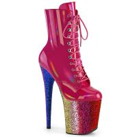 FLAMINGO-1020HG Pleaser Plateaustiefeletten hotpink Holo Lack regenbogen Glitter