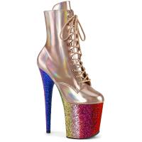 FLAMINGO-1020HG Pleaser high heels platform ankle boot rainbow glitter rosegold matte