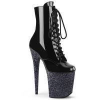 FLAMINGO-1020LG Pleaser High-Heels Plateau Stiefeletten schwarz Lack mit Glitter