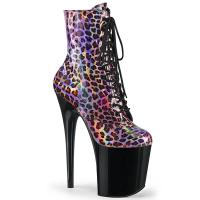 FLAMINGO-1020LP Pleaser High-Heels Plateaustiefeletten pink Hologramm Leopard schwarz