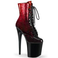 FLAMINGO-1020OMB Pleaser High-Heels Lack Stiefeletten rot burgund Glitter Farbverlauf