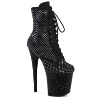 FLAMINGO-1020RM Pleaser high heels platform ankle boot black suede mini rhinestones mesh overlay