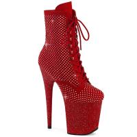 FLAMINGO-1020RM Pleaser High Heels Plateaustiefeletten rot Samt Strass Gewebenetz