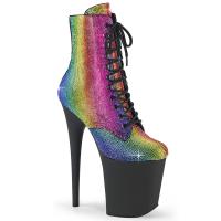 FLAMINGO-1020RS vegan Pleaser high heels ankle platform boot rainbow rhinestones black matte