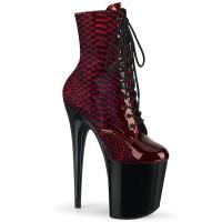 FLAMINGO-1020SP Pleaser vegan ankle boot high heels snake print red patent black