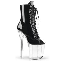 FLAMINGO-1021 Pleaser high heels platform peep toe ankle boot black patent clear