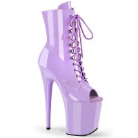 FLAMINGO-1021 Pleaser high heels platform peep toe ankle boot lavender patent