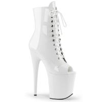 FLAMINGO-1021 Pleaser high heels platform peep toe ankle boot white patent