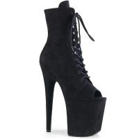 FLAMINGO-1021FS Pleaser high heels platform peep toe ankle boot black velours