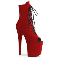 FLAMINGO-1021FS Pleaser high heels platform peep toe ankle boot red velours