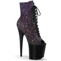 FLAMINGO-1021OMBG Pleaser ankle boot peep toe high heels purple mini iridescent glitter black