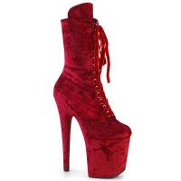 FLAMINGO-1045VEL Pleaser vegan platform ankle boot protectors red velvet