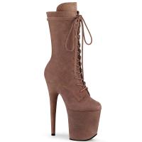 FLAMINGO-1050FS Pleaser vegane High-Heels Plateau Schnürung Stiefeletten karamell Mikrofaser