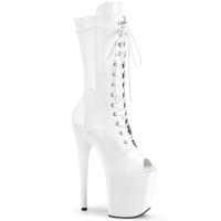 FLAMINGO-1051 Pleaser platform peep toe lace-up front mid calf boot white patent