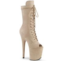 FLAMINGO-1051FS Pleaser vegane High-Heels Plateau Peep-Toe Stiefeletten beige Mikrofaser