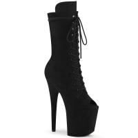 FLAMINGO-1051FS Pleaser vegan platform peep-toe mid calf boot black suede