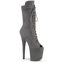 FLAMINGO-1051FS Pleaser High-Heels Plateau Peep-Toe Stiefeletten grau Mikrofaser