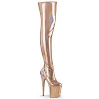 FLAMINGO-3000HWR Pleaser Plateauoverkneestiefel roségold Hologramm Stretch Lederlook