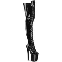 FLAMINGO-3020GP Pleaser vegan platform high heels thigh high boot black glitter patent