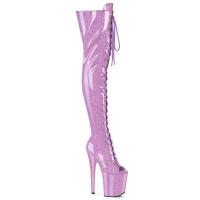 FLAMINGO-3021GP Pleaser High Heels Peep Toe Plateauoverkneestiefel flieder Glitter Lack