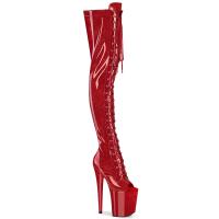 FLAMINGO-3021GP Pleaser High Heels Peep Toe Plateauoverkneestiefel rot Glitter Lack