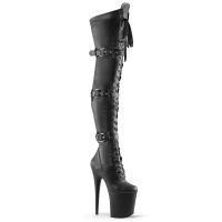 FLAMINGO-3028 Pleaser High-Heels Plateau Overkneestiefel schwarz matt 3 Schnallen