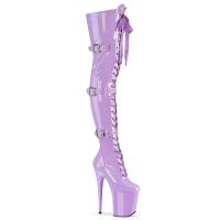 FLAMINGO-3028 Pleaser high heels thigh high boot triple buckles lavender stretch patent
