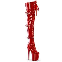 FLAMINGO-3028 Pleaser High-Heels Plateau Overkneestiefel rot Lack 3 Schnallen