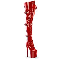Sale FLAMINGO-3028 Pleaser High-Heels Plateau Overkneestiefel rot Lack 3 Schnallen 38