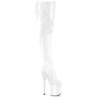 FLAMINGO-3850 Pleaser high heels platform thigh high boot white stretch patent