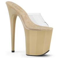 FLAMINGO-801 Pleaser Stiletto High-Heels Plateau Pantoletten transparent creme