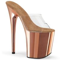 FLAMINGO-801 Pleaser Stiletto High-Heels Plateau Pantoletten klar roségold Chrom