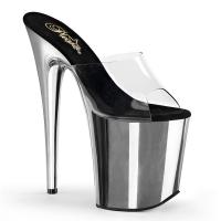 FLAMINGO-801 Pleaser High-Heels Plateau Pantoletten transparent silber chrom