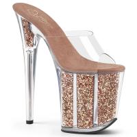 FLAMINGO-801G Pleaser High-Heels Plateau Pantoletten transparent roségold Glitter