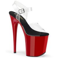 FLAMINGO-808 elegante Pleaser High-Heels Plateau Sandaletten transparent schwarz rot