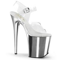 Sale FLAMINGO-808 Pleaser High-Heels Plateau Sandaletten transparent silber chrom 40