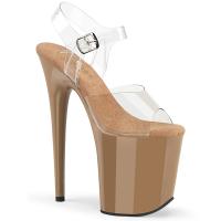 FLAMINGO-808 elegante Pleaser High-Heels Plateau Sandaletten transparent toffee