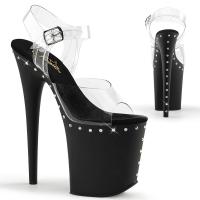 FLAMINGO-808ABLS Pleaser high heels platform sandal clear black matte rhinestones