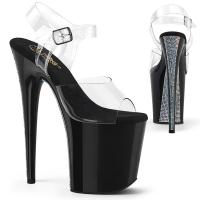 FLAMINGO-808CRS-2 Pleaser vegan platform ankle strap sandal silver rhinestone clear black