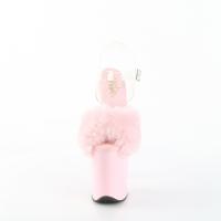 FLAMINGO-808FUR Damen Plateau Riemchen Sandaletten klar babypink mit Kunstfell