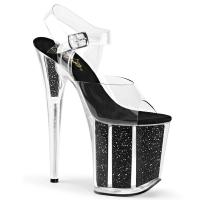 Sale FLAMINGO-808G Pleaser High-Heels Plateau Sandaletten klar schwarz Glittereinsätze 38