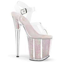 FLAMINGO-808G Pleaser high heels platform sandal clear opal glitter inserts